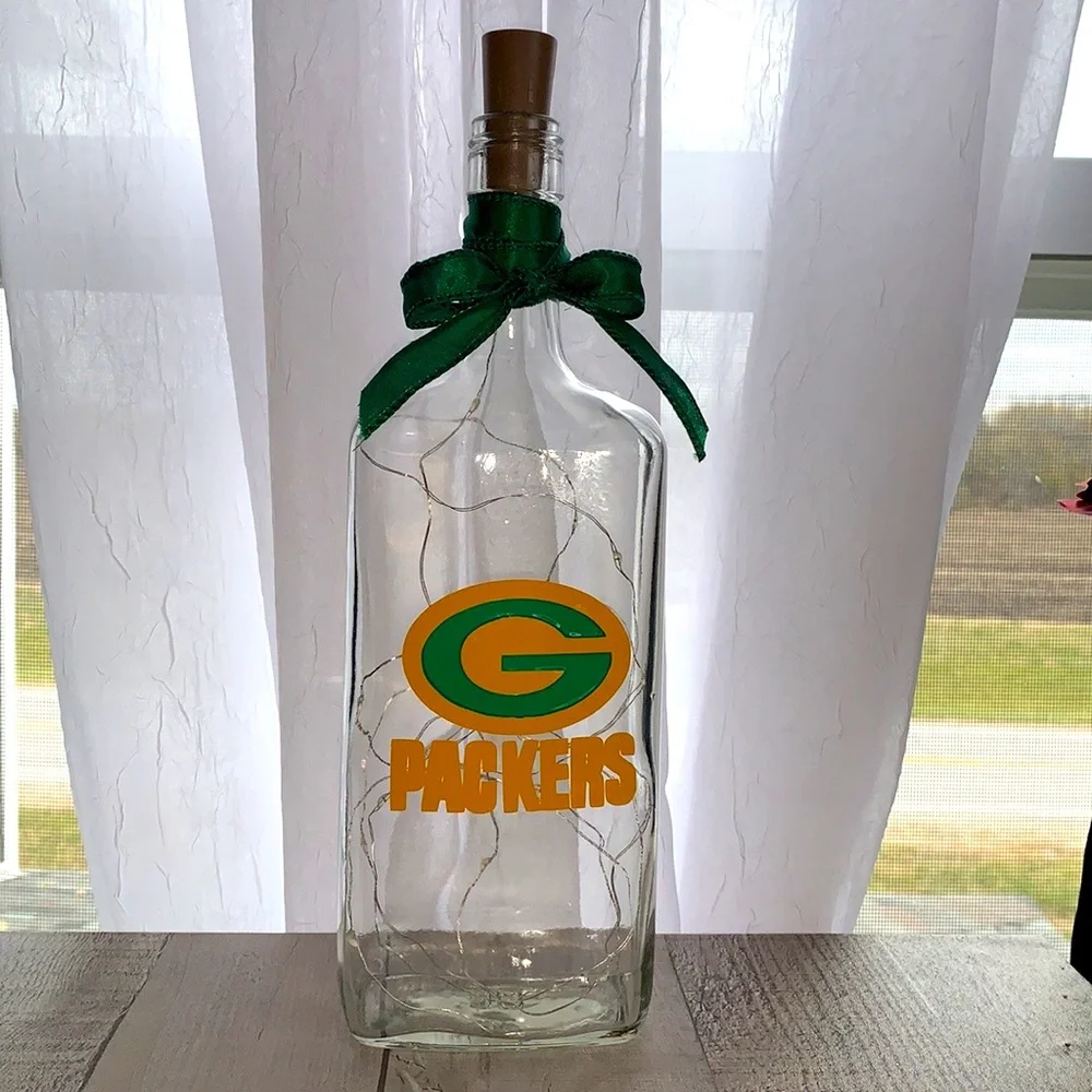 Hand Crafted, up-cycled Green Bay Packers Spirit Bottle Lantern